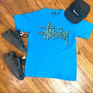 Stussy bright blue logo tee small used